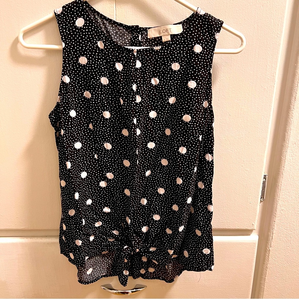 LOFT Black and White Polka Dot Sleeveless Tank